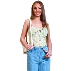 Vero Moda Womens Top Medium Floral Green Adjustable Strap Sleeveless Blouse NWT